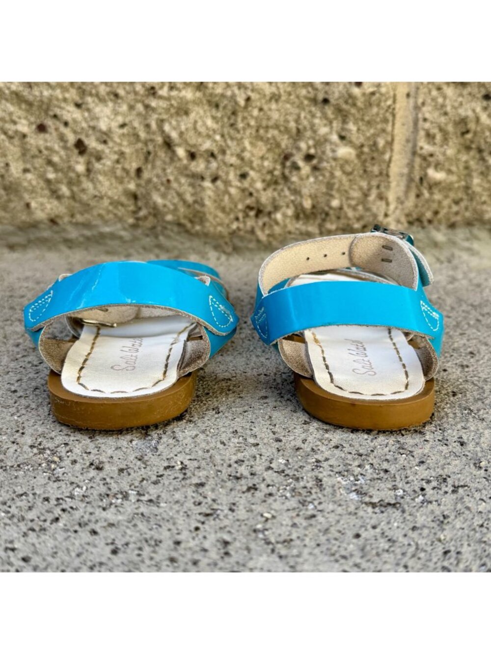 SALTWATER Sandals Girls 9 Aqua Blue Patent Leather Original Salt Water Sandal - Picture 5 of 8